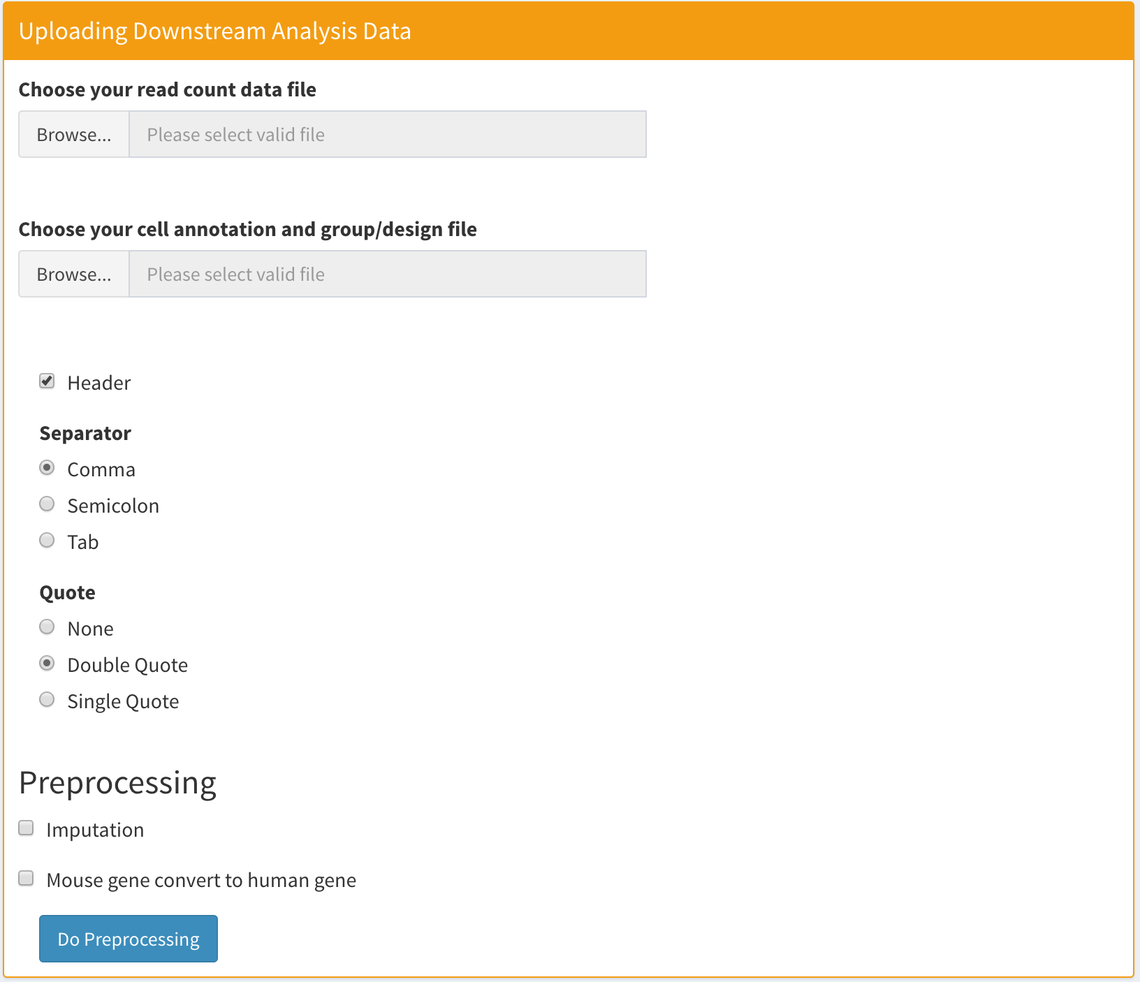 Upload downstream data panel